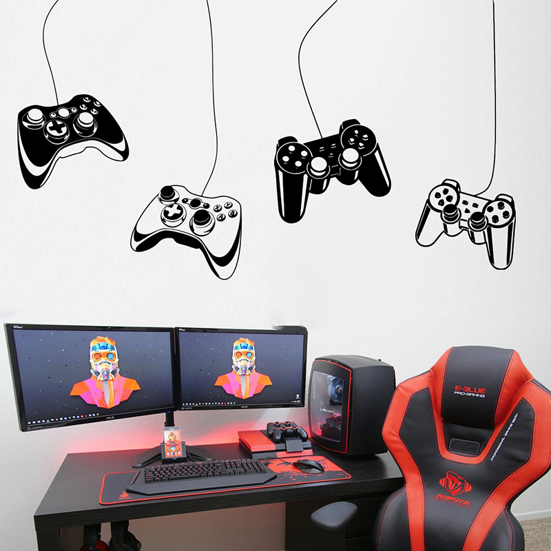 Gaming Accessories Wallpaper - 4 stuks Game Controller Muursticker Speelkamer