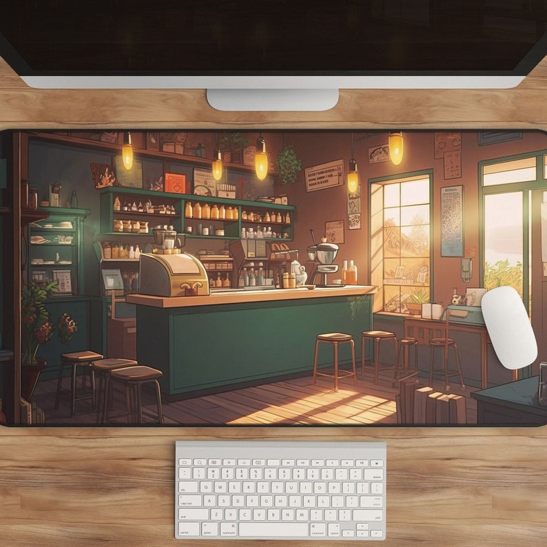 Gaming Accessories Shop - Kawaii Anime Bureaumat Coffee Shop Art