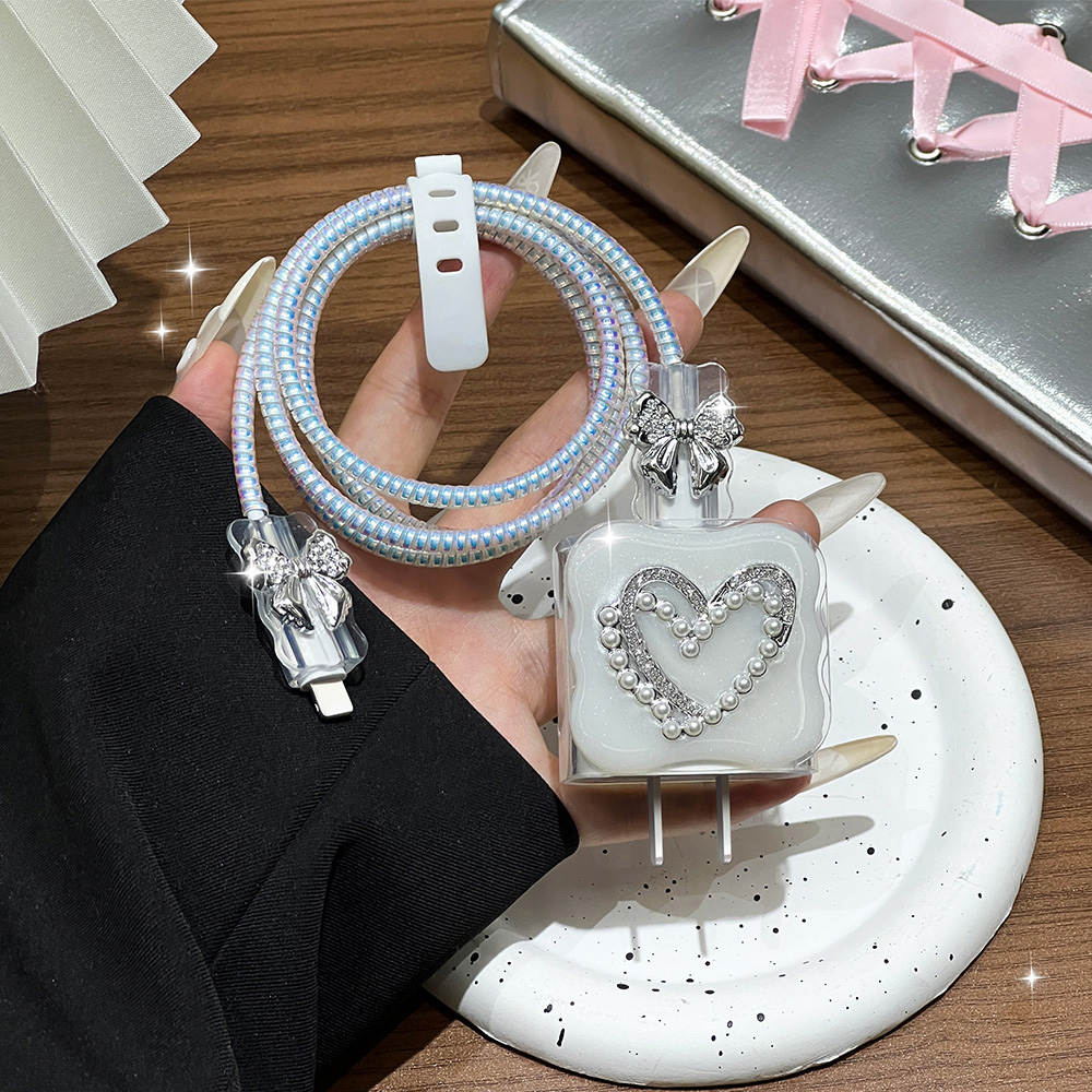 Sleeved Cable Kit - Schattige 3D parel opladerbeschermer transparant voor